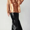 Current Air Long Sleeve Tops-Lustrous Cuffed Blouse RUST