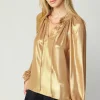 Current Air Long Sleeve Tops-Lustrous Cuffed Blouse GOLD