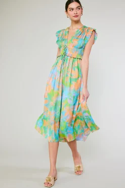 Current Air Maxi Dresses | Midi Dresses-Mara Abstract Pleated Maxi Dress GREENORANGEMLT