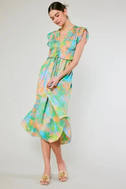Current Air Maxi Dresses | Midi Dresses-Mara Abstract Pleated Maxi Dress GREENORANGEMLT