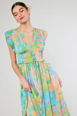 Current Air Maxi Dresses | Midi Dresses-Mara Abstract Pleated Maxi Dress GREENORANGEMLT