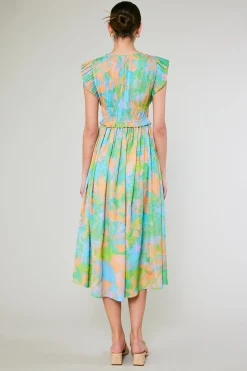 Current Air Maxi Dresses | Midi Dresses-Mara Abstract Pleated Maxi Dress GREENORANGEMLT