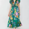 Current Air Midi Dresses-Mara Floral Pleated Midi Dress GREENFLORAL
