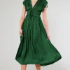 Current Air Maxi Dresses-Mara Pleated Maxi Dress FORESTGREEN