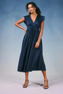 Current Air Maxi Dresses | Midi Dresses-Mara Pleated Maxi Dress DARKNAVY