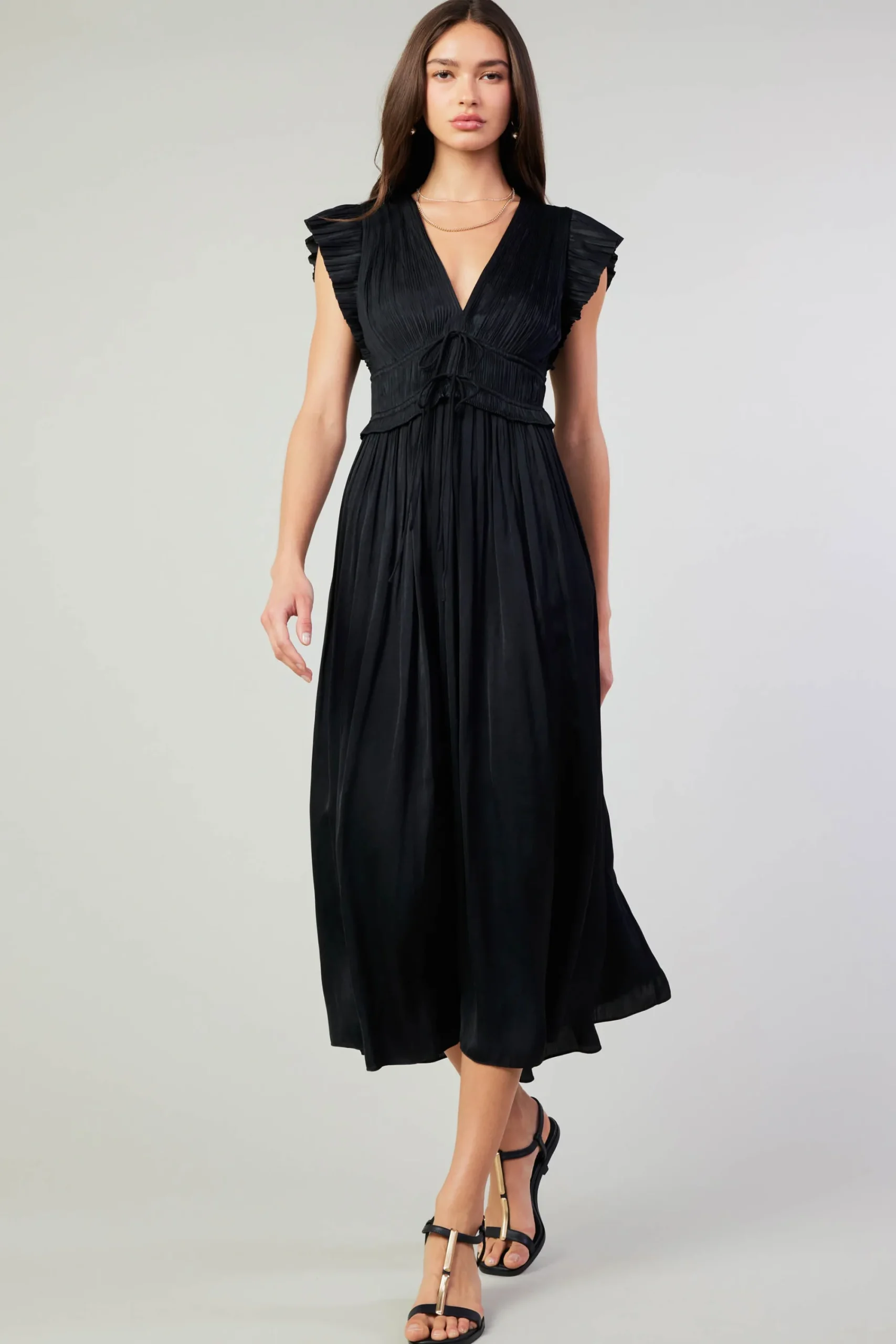 Current Air Maxi Dresses | Midi Dresses-Mara Pleated Maxi Dress BLACK