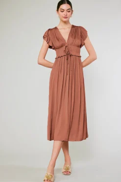 Current Air Maxi Dresses | Midi Dresses-Mara Pleated Maxi Dress CARAMEL