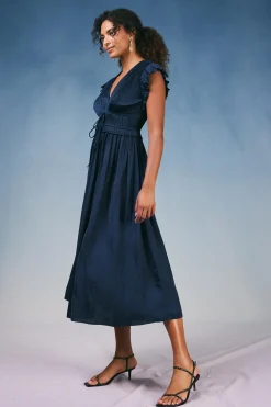 Current Air Maxi Dresses | Midi Dresses-Mara Pleated Maxi Dress DARKNAVY