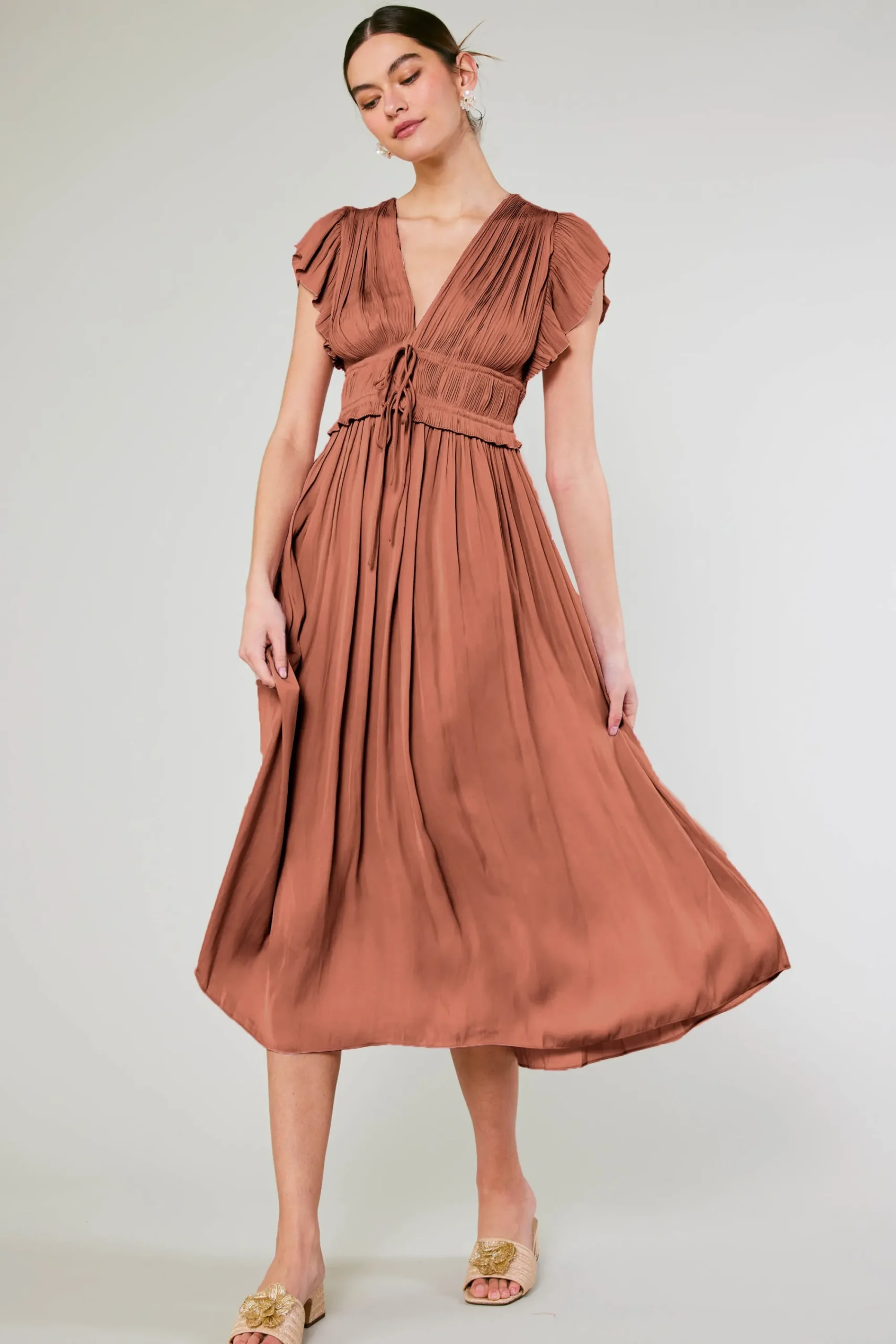 Current Air Maxi Dresses | Midi Dresses-Mara Pleated Maxi Dress CARAMEL