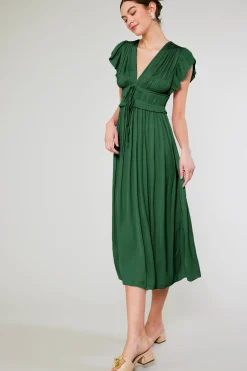 Current Air Maxi Dresses-Mara Pleated Maxi Dress FORESTGREEN