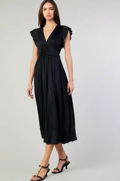 Current Air Maxi Dresses | Midi Dresses-Mara Pleated Maxi Dress BLACK