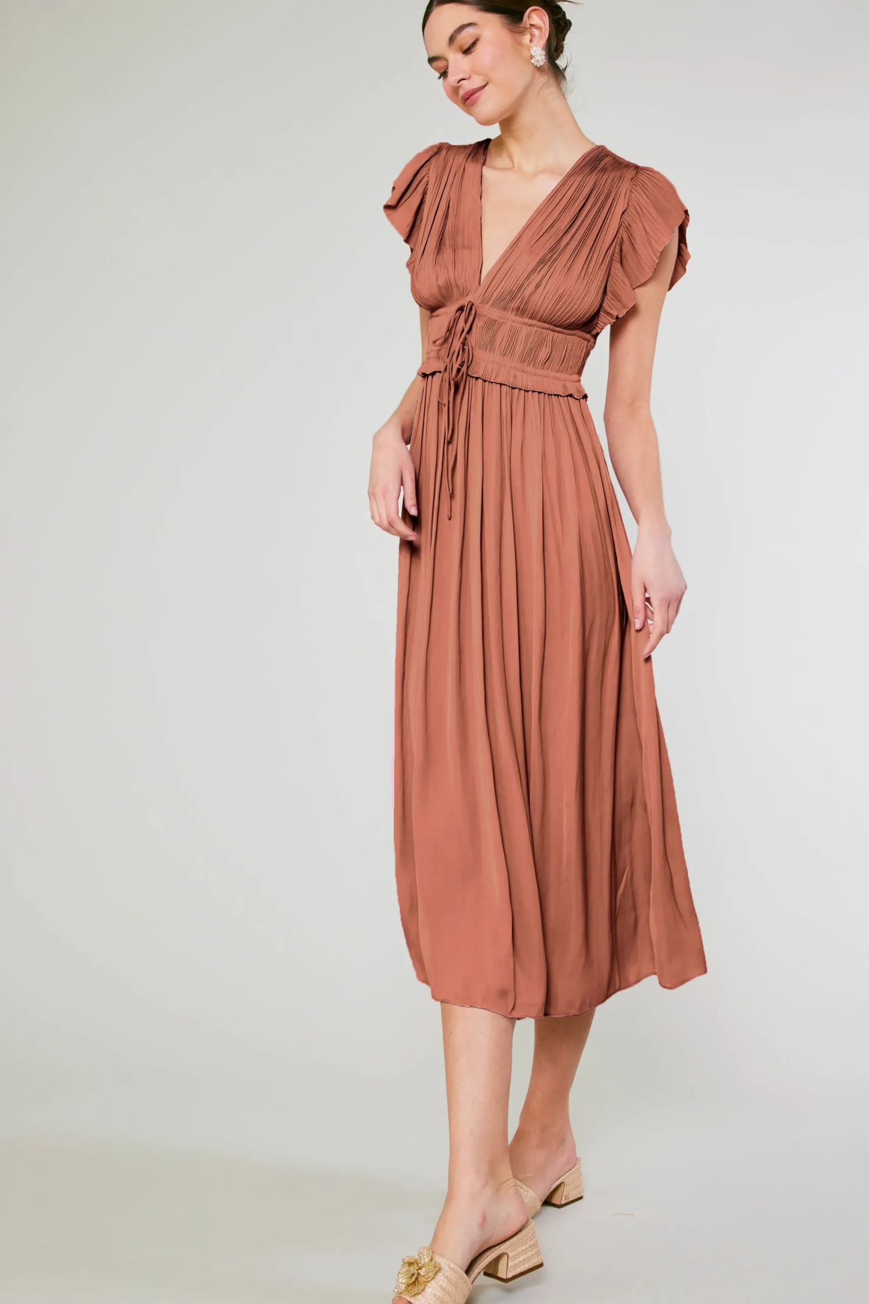 Current Air Maxi Dresses | Midi Dresses-Mara Pleated Maxi Dress CARAMEL