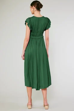 Current Air Maxi Dresses-Mara Pleated Maxi Dress FORESTGREEN
