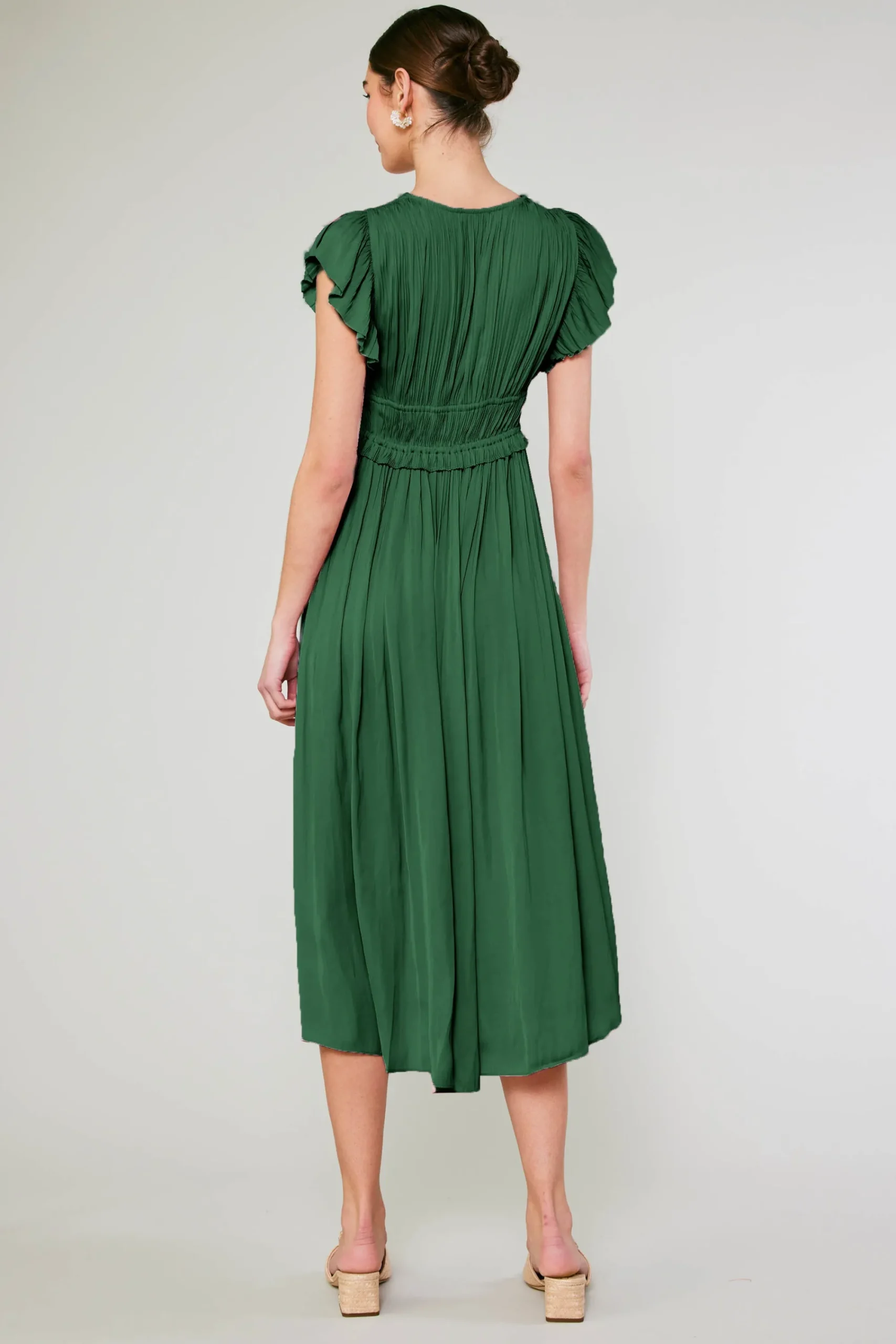 Current Air Maxi Dresses-Mara Pleated Maxi Dress FORESTGREEN