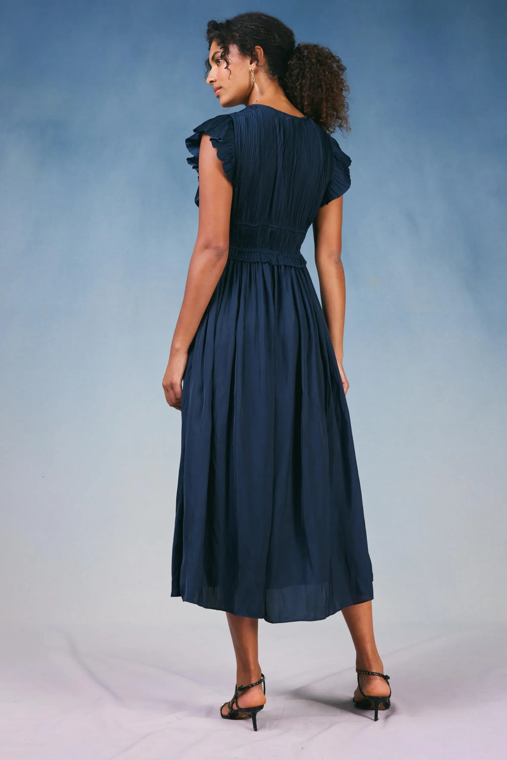 Current Air Maxi Dresses | Midi Dresses-Mara Pleated Maxi Dress DARKNAVY