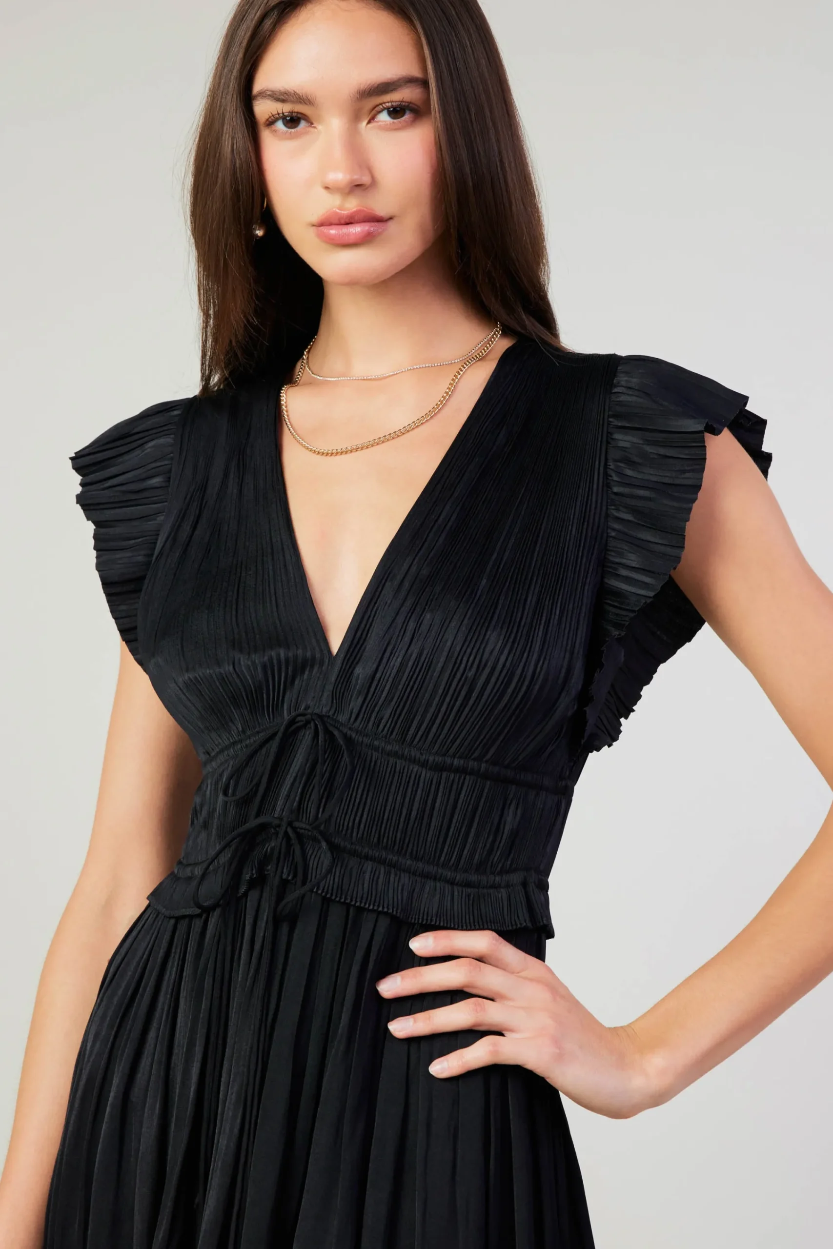 Current Air Maxi Dresses | Midi Dresses-Mara Pleated Maxi Dress BLACK