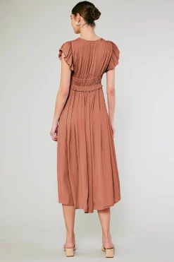 Current Air Maxi Dresses | Midi Dresses-Mara Pleated Maxi Dress CARAMEL