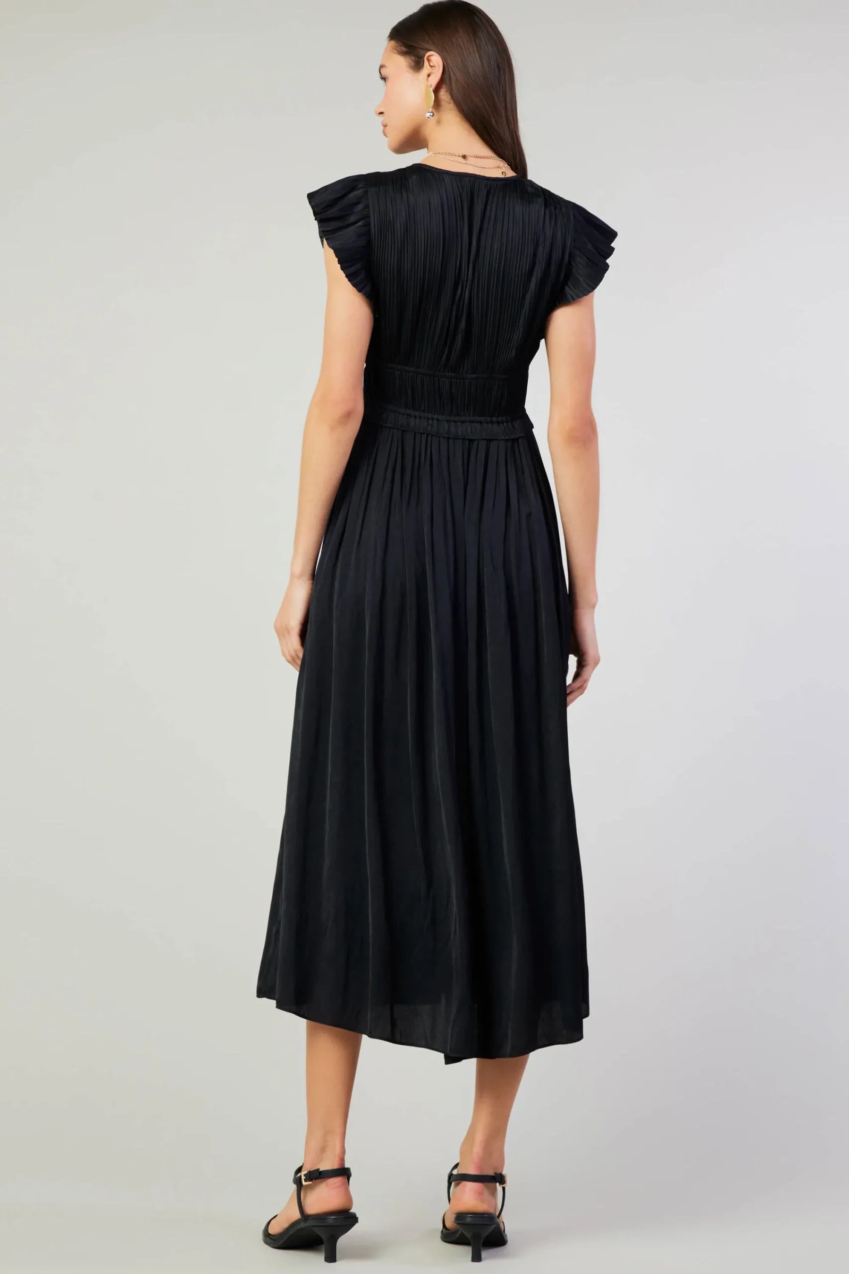 Current Air Maxi Dresses | Midi Dresses-Mara Pleated Maxi Dress BLACK