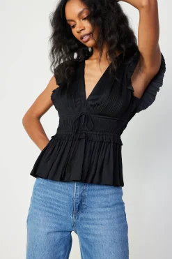 Current Air Sleeveless Tops-Mara Pleated Sleeveless Blouse BLACK