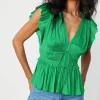 Current Air Sleeveless Tops-Mara Pleated Sleeveless Blouse DEEPSPRINGGREEN