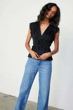 Current Air Sleeveless Tops-Mara Pleated Sleeveless Blouse BLACK