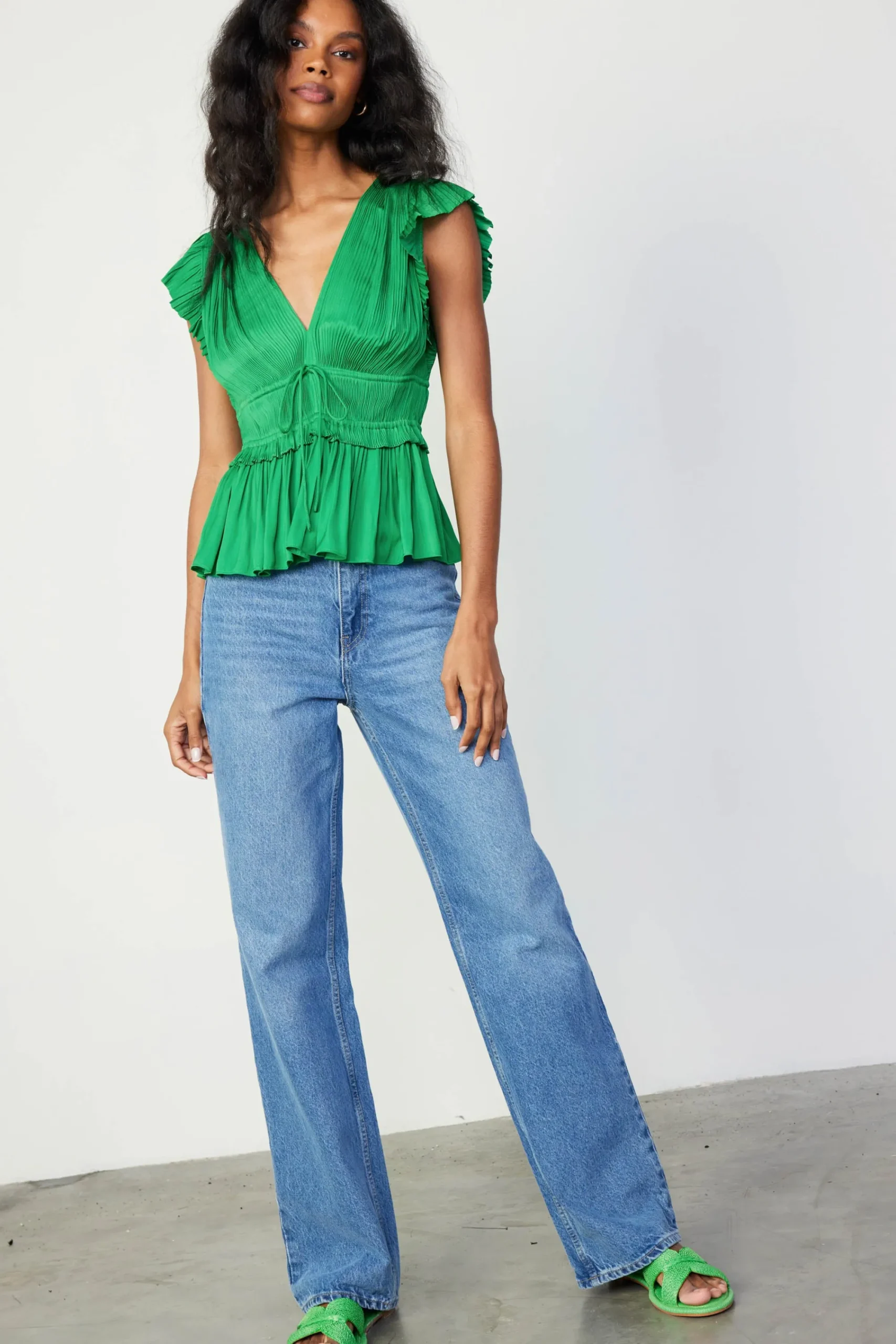 Current Air Sleeveless Tops-Mara Pleated Sleeveless Blouse DEEPSPRINGGREEN