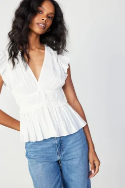 Current Air Sleeveless Tops-Mara Pleated Sleeveless Blouse OFFWHITE
