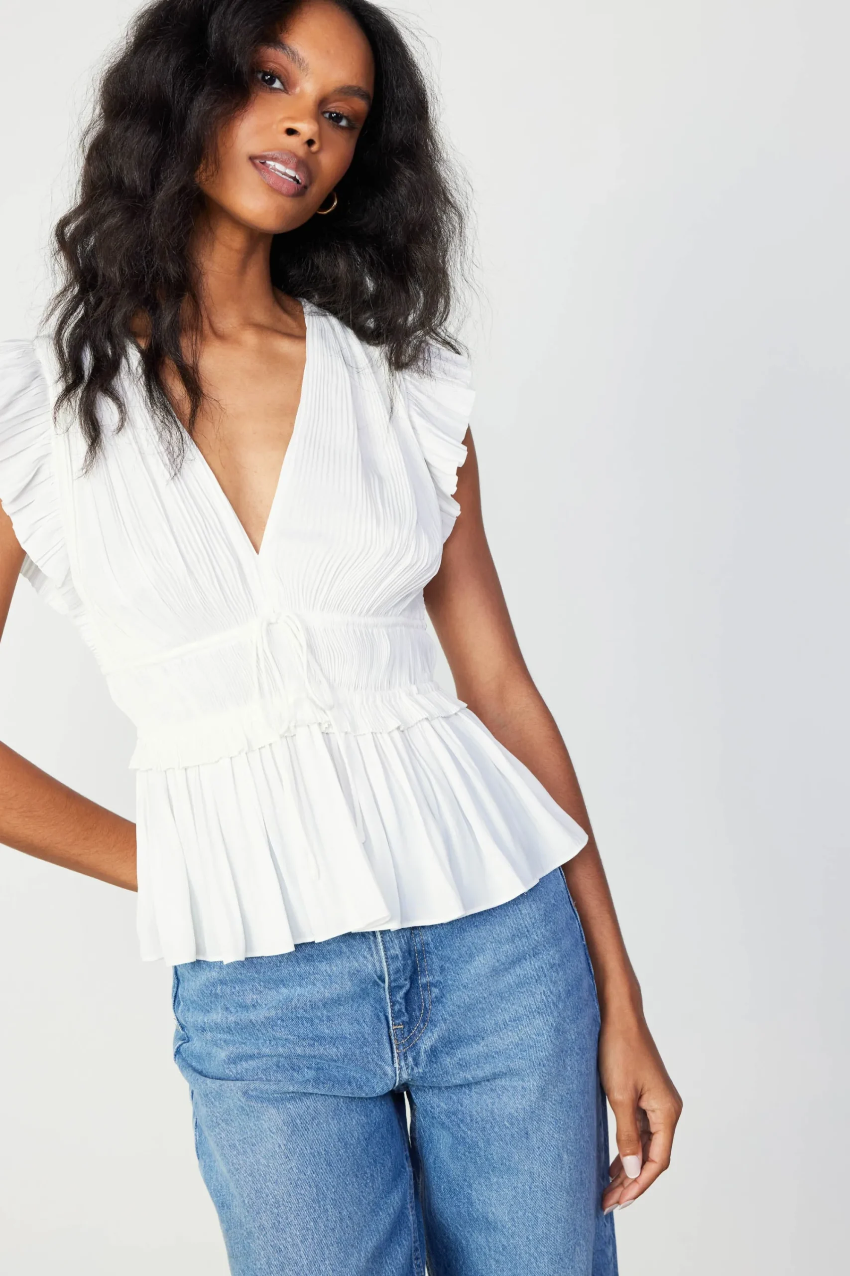 Current Air Sleeveless Tops-Mara Pleated Sleeveless Blouse OFFWHITE