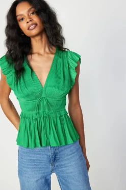 Current Air Sleeveless Tops-Mara Pleated Sleeveless Blouse DEEPSPRINGGREEN
