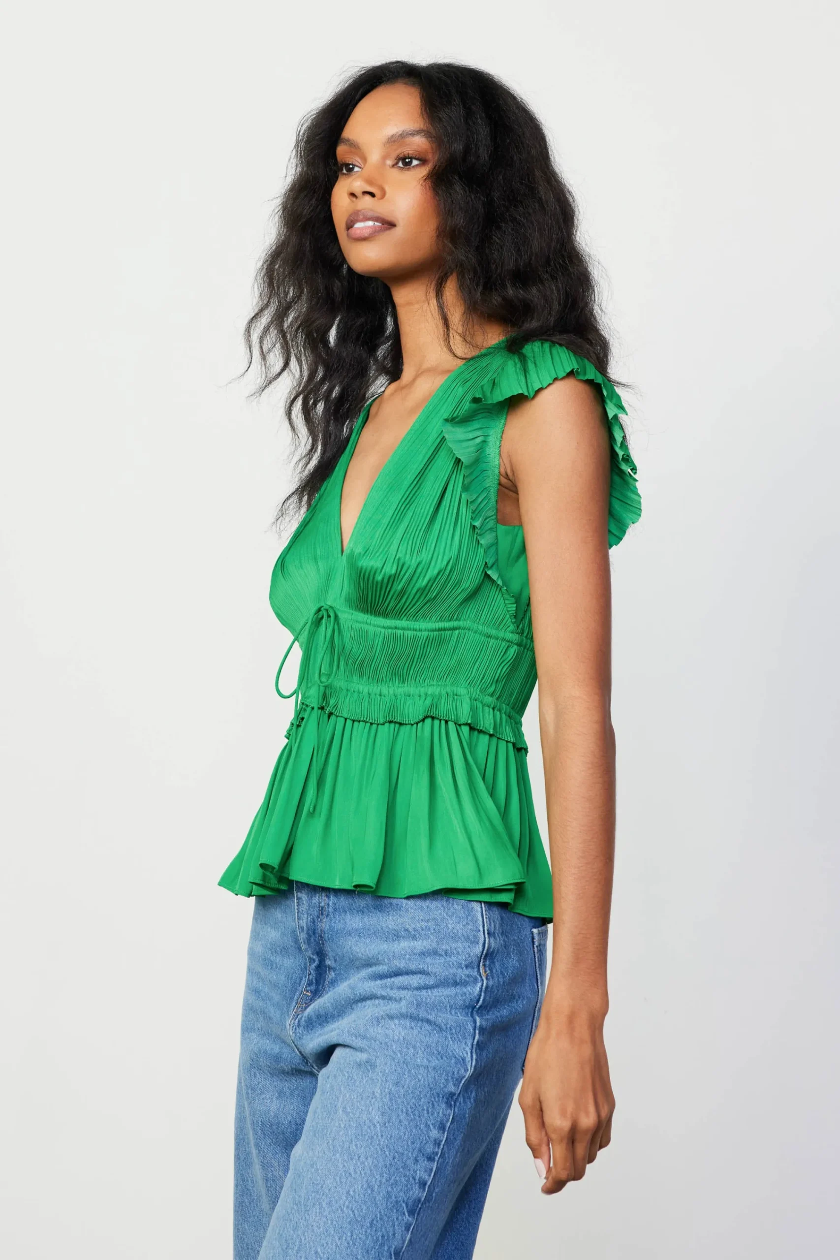 Current Air Sleeveless Tops-Mara Pleated Sleeveless Blouse DEEPSPRINGGREEN
