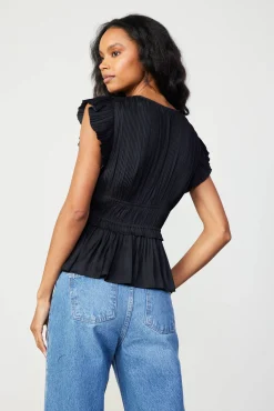 Current Air Sleeveless Tops-Mara Pleated Sleeveless Blouse BLACK