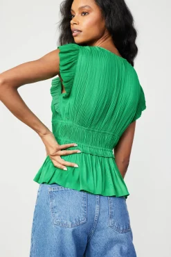 Current Air Sleeveless Tops-Mara Pleated Sleeveless Blouse DEEPSPRINGGREEN