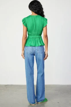 Current Air Sleeveless Tops-Mara Pleated Sleeveless Blouse DEEPSPRINGGREEN