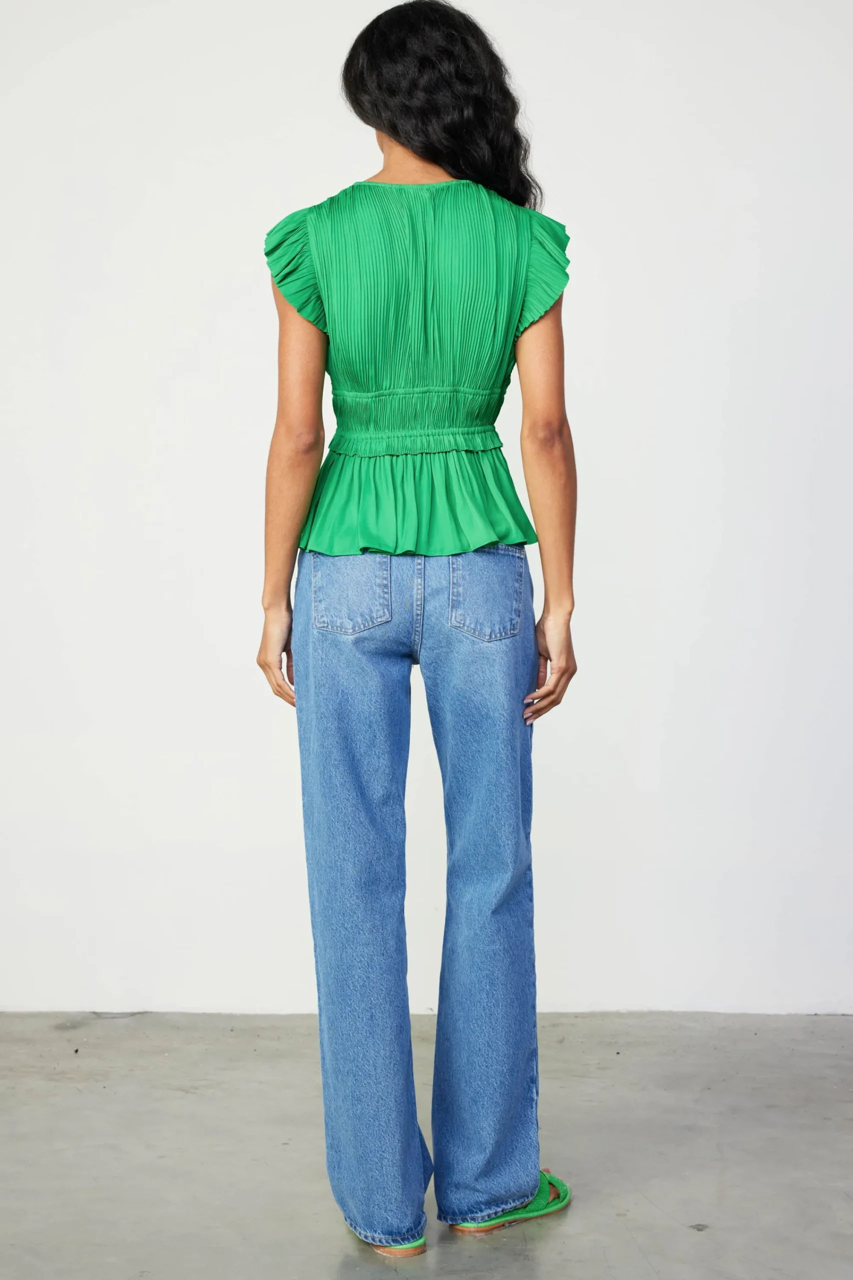 Current Air Sleeveless Tops-Mara Pleated Sleeveless Blouse DEEPSPRINGGREEN
