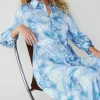 Current Air Maxi Dresses | Midi Dresses-Marbled Motif Buttondown Dress BLUEMULTI