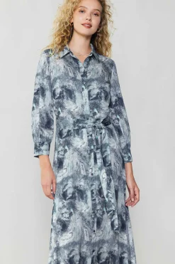 Current Air Maxi Dresses | Midi Dresses-Marbled Motif Buttondown Dress GREYMULTI