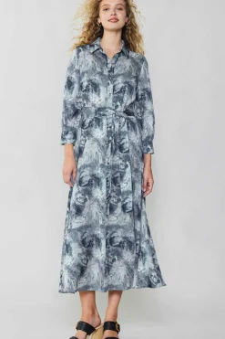 Current Air Maxi Dresses | Midi Dresses-Marbled Motif Buttondown Dress GREYMULTI