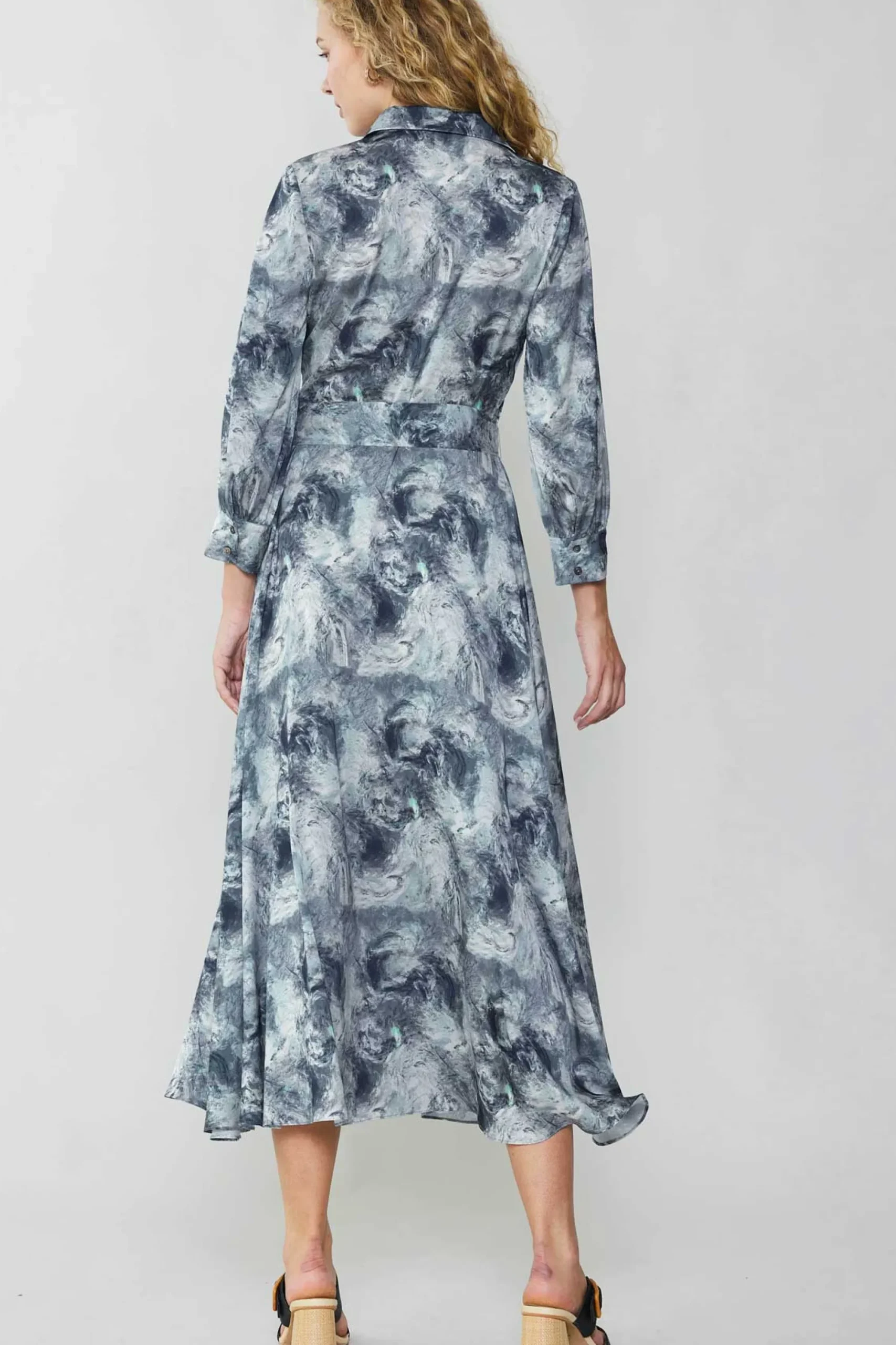 Current Air Maxi Dresses | Midi Dresses-Marbled Motif Buttondown Dress GREYMULTI