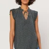 Current Air Sleeveless Tops | Short Sleeve Tops-Margot Jacquard Pleated Sleeve Blouse DARKOLIVE