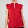 Current Air Short Sleeve Tops-Margot Pleated Blouse RED