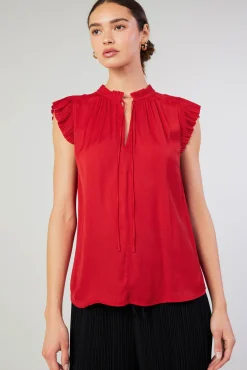 Current Air Short Sleeve Tops-Margot Pleated Blouse RED