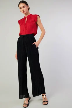 Current Air Short Sleeve Tops-Margot Pleated Blouse RED
