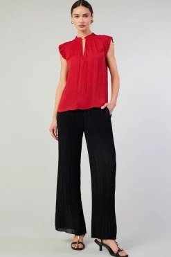 Current Air Short Sleeve Tops-Margot Pleated Blouse RED