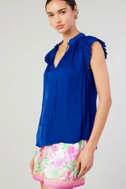 Current Air Short Sleeve Tops-Margot Pleated Blouse COBALT