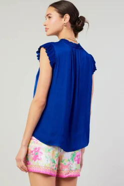 Current Air Short Sleeve Tops-Margot Pleated Blouse COBALT