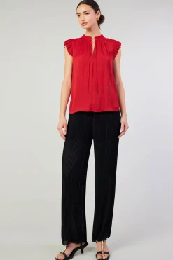 Current Air Short Sleeve Tops-Margot Pleated Blouse RED