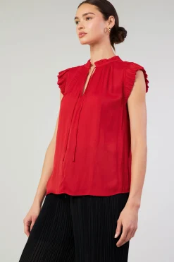 Current Air Short Sleeve Tops-Margot Pleated Blouse RED