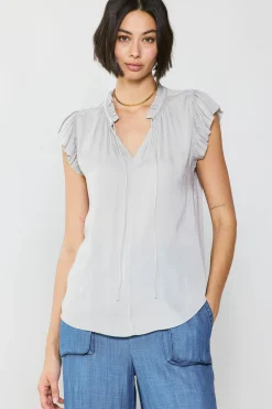 Current Air Short Sleeve Tops-Margot Pleated Sleeve Blouse GREY