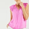 Current Air Short Sleeve Tops-Margot Pleated Sleeve Blouse PINK