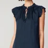 Current Air Short Sleeve Tops-Margot Pleated Sleeve Blouse DARKNAVY